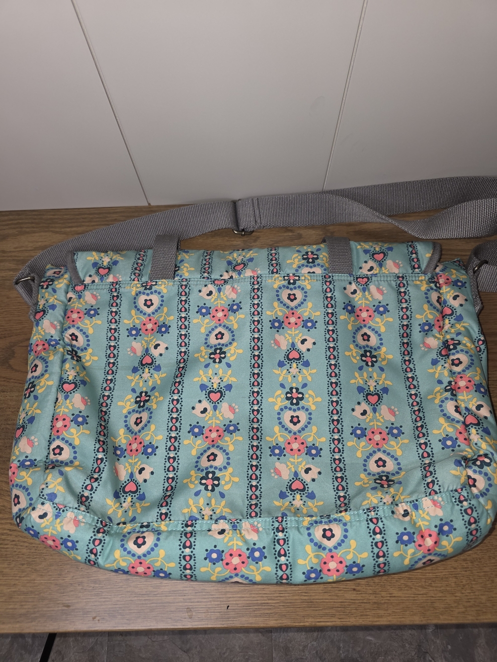 Matilda Jane Teal Floral and Yellow Polka Dot Shoulder Diaper Bag. - Picture 4 of 8